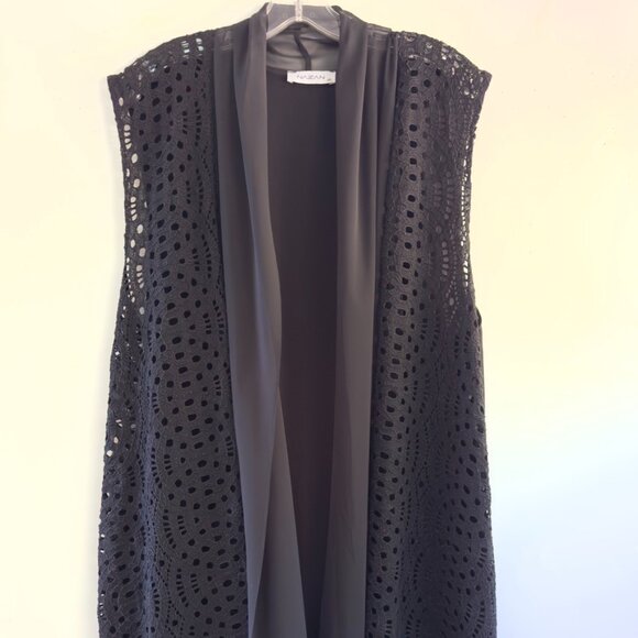 NEW Black Needle Lace LONG VEST with Chiffon Back, US XL, 46 - Picture 10 of 13